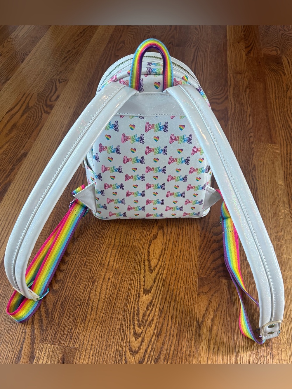 Loungefly x Lisa Frank Logo Heart Mini Backpack w/ Detachable Heart Waist Bag - Picture 8 of 16